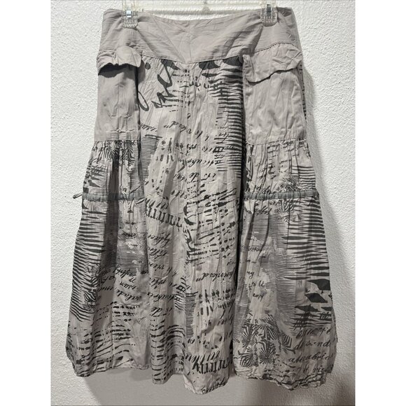 Lan Vie Pattern Lace Detail Front Pocket Pleated Tiered ALine Skirt Size 12 - Picture 2 of 14